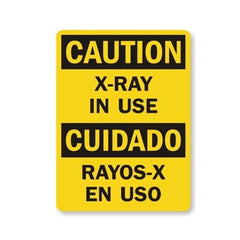 Plastic X-Ray In Use Sign, 10" high x 7" wide, in English and Spanish, Black on Yellow, #RD-WS-P-004