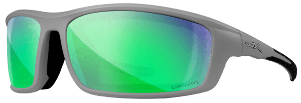 Wiley X Grid in a Matte Cool Grey frame with Captive Green Mirror Polarized lens
